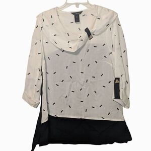 Ali Miles Womens M Black &‎ White Geometric Pattern Tunic Top Rayon/Nylon Blend